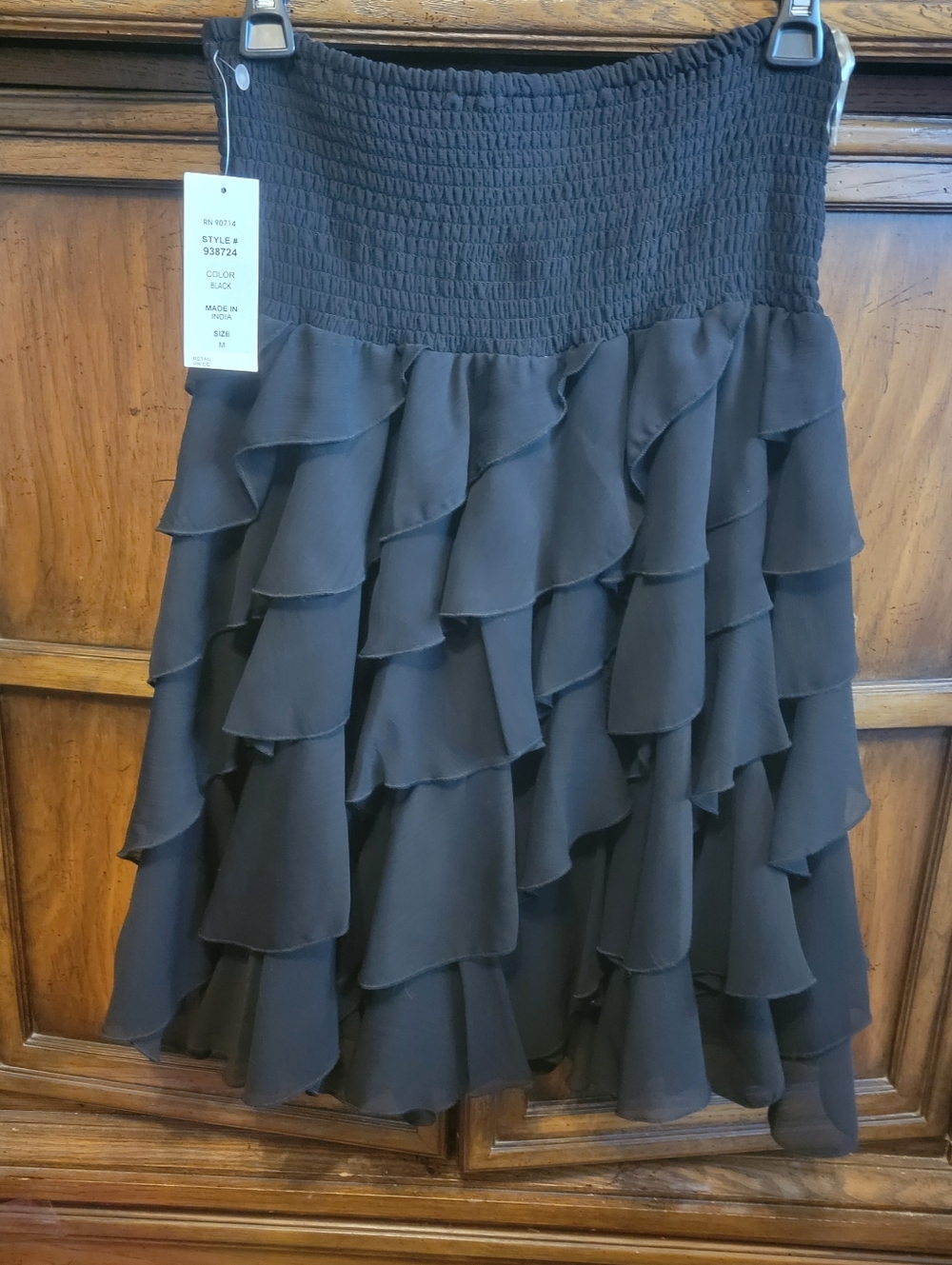 Whimsical Black Dress Skirt Sheer Lined Long Women's Flowy Skirt MSK Size M